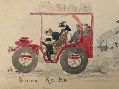 Car Painting 19th Century Car Automobile Art Ecology Nature Animal Antique Painting