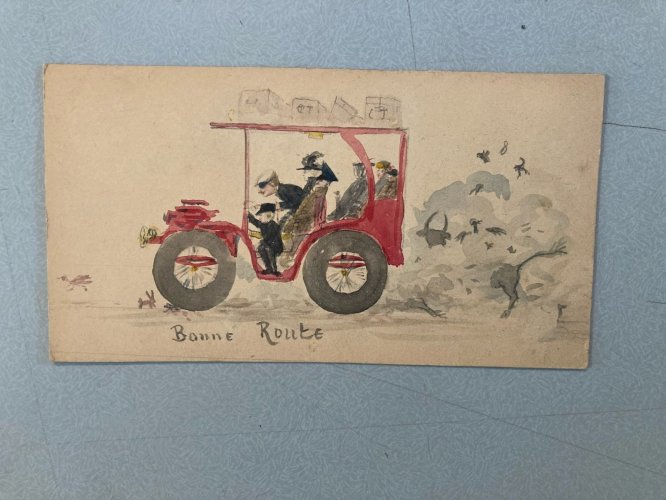 Peinture Voiture XIXe Car Automobile Art Écologie Nature Animal Ancien Painting