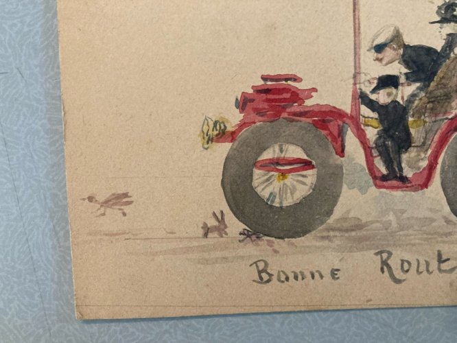 Peinture Voiture XIXe Car Automobile Art Écologie Nature Animal Ancien Painting