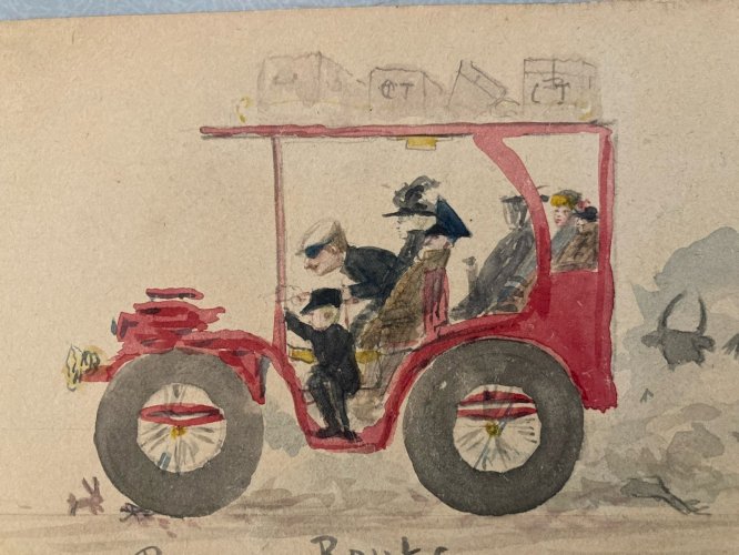 Peinture Voiture XIXe Car Automobile Art Écologie Nature Animal Ancien Painting