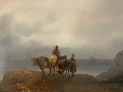 19th Century Gouache Painting by Giuseppe DELPINO Boat Sea Ocean Antique Art