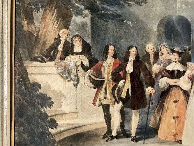 Peinture XIXe Gouache Papier Scène Galante Ancien Romantisme Romantique