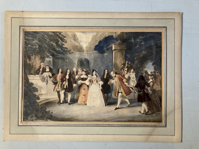 Peinture XIXe Gouache Papier Scène Galante Ancien Romantisme Romantique