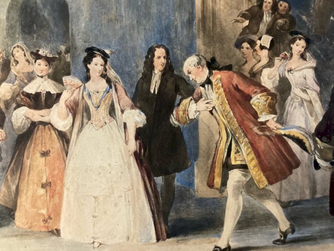 Peinture XIXe Gouache Papier Scène Galante Ancien Romantisme Romantique