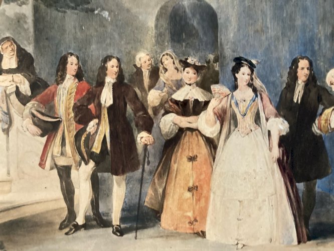 Peinture XIXe Gouache Papier Scène Galante Ancien Romantisme Romantique