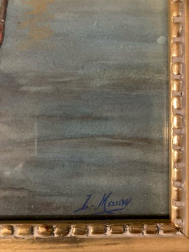 Peinture XIXe Gouache Pêche Bateau Mer Méditerranée Marseille Ancien