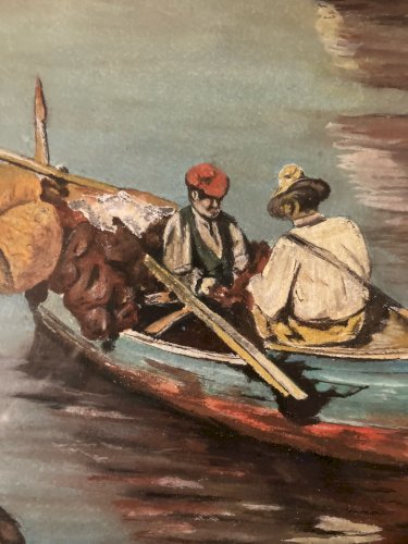 Peinture XIXe Gouache Pêche Bateau Mer Méditerranée Marseille Ancien