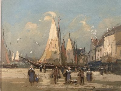 19th Century Gouache Painting Signed To Identify Boat Sea Ocean Antique
