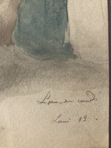 Peintures Aquarelle Sur Papier 1842 Louis XIII Mazarin Drapé Tissus À Identifier