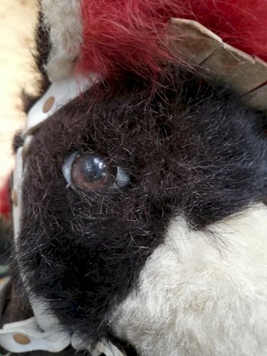 Peluche Ancienne âne noir et rouge/jouet ancien/English toy/Old donkey plush