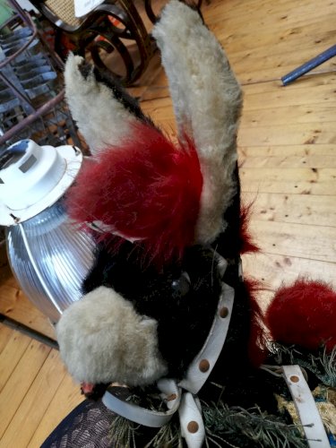 Peluche Ancienne âne noir et rouge/jouet ancien/English toy/Old donkey plush