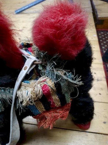 Peluche Ancienne âne noir et rouge/jouet ancien/English toy/Old donkey plush