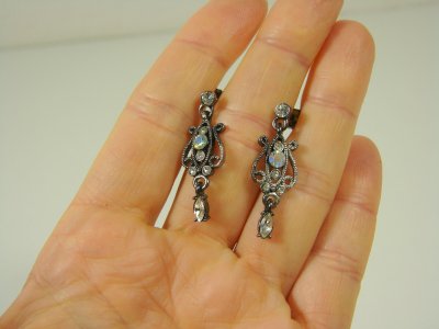 Vintage Silver Earrings with Stones Filigree Décor No Hallmark