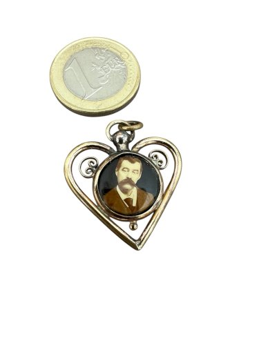Pendentif 19e cœur photos De couple Recto-Verso Souvenir Charme Vintage