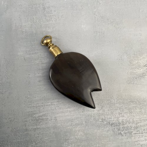 Pendentif amulette fiole bouteille à parfum potion ou poisson en laiton & corne