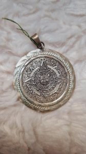 Ancient Maya calendar pendant in silver - large medal 15.95 grams
