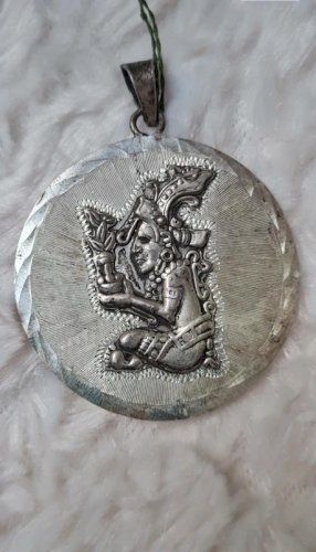 Pendentif ancien calendrier Maya enargent-grande médaille 15,95 grs