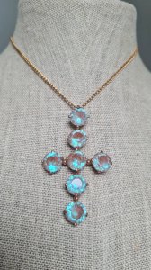 Pendentif ancien croix pierre saphiret ou saphirette - 1900