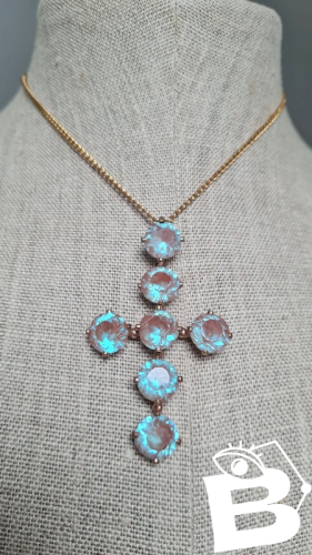 Pendentif ancien croix pierre saphiret ou saphirette -  1900