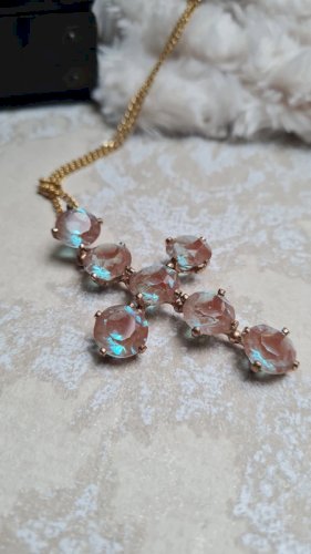 Pendentif ancien croix pierre saphiret ou saphirette -  1900