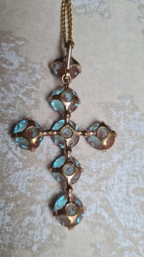 Pendentif ancien croix pierre saphiret ou saphirette -  1900