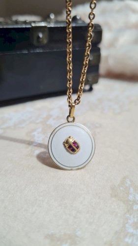 Pendentif ancien émaillé avec une coccinelle saphir - porte-bonheur - plaqué or