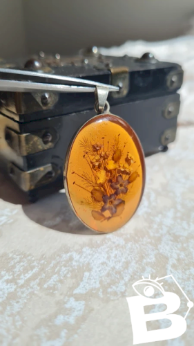 Pendentif ancien oversize fleurs en inclusion