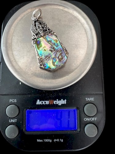 Pendentif argent massif et nacre vintage style art déco élégant et chic