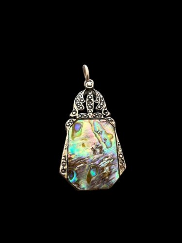Pendentif argent massif et nacre vintage style art déco élégant et chic