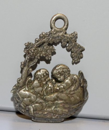 -PENDENTIF ARGENT Poinçon Tête Sanglier 2 AMOURS  CADEAU NAISSANCE ou BAPTEME  D