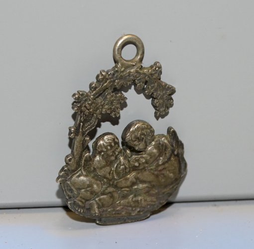 -PENDENTIF ARGENT Poinçon Tête Sanglier 2 AMOURS  CADEAU NAISSANCE ou BAPTEME  D