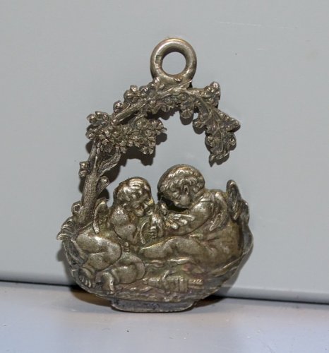 -PENDENTIF ARGENT Poinçon Tête Sanglier 2 AMOURS  CADEAU NAISSANCE ou BAPTEME  D
