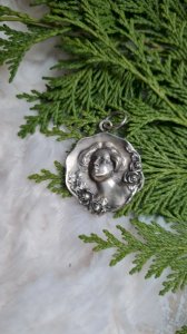 Antique Art Nouveau silver pendant 800 signed AD