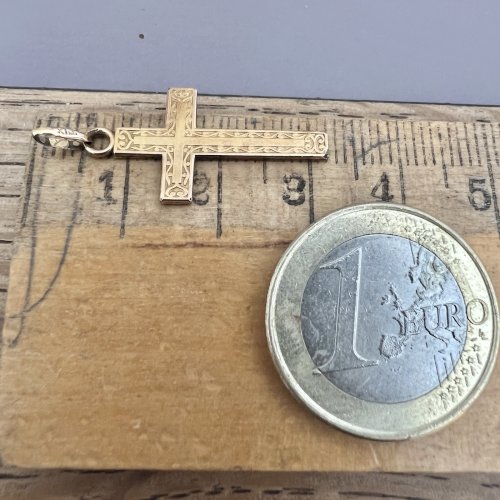 Pendentif breloque Plaqué or  «FIX » Vintage Unisexe Croix ancien XIXe siècle