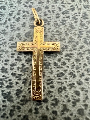 Pendentif breloque Plaqué or  «FIX » Vintage Unisexe Croix ancien XIXe siècle