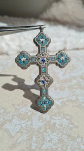 Pendentif croix ancienne oversize micros mosaïque ( Roma )