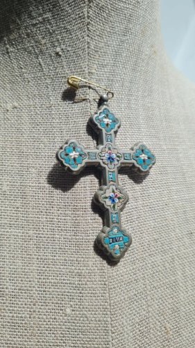 Pendentif croix ancienne oversize micros mosaïque ( Roma )