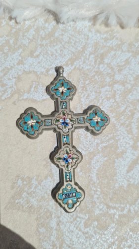 Pendentif croix ancienne oversize micros mosaïque ( Roma )