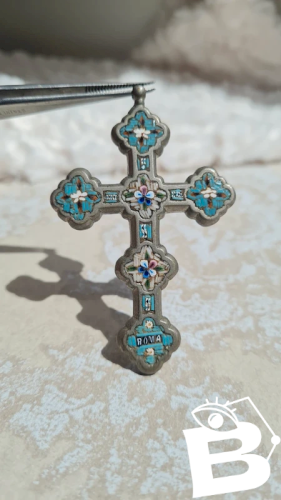 Pendentif croix ancienne oversize micros mosaïque ( Roma )