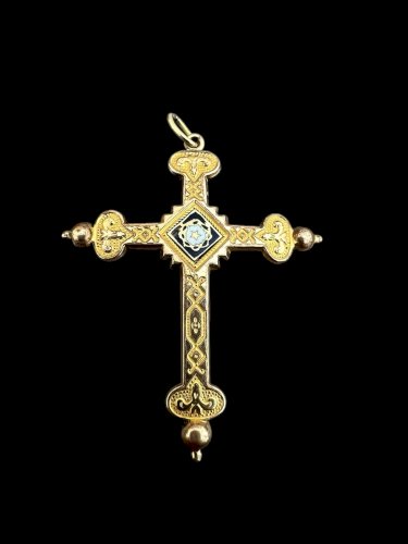 Pendentif croix Jeanette XIXe siècle bijoux normand régional  Émail Plaqué Or