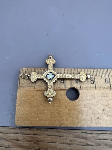 Pendentif croix Jeanette XIXe siècle bijoux normand régional  Émail Plaqué Or