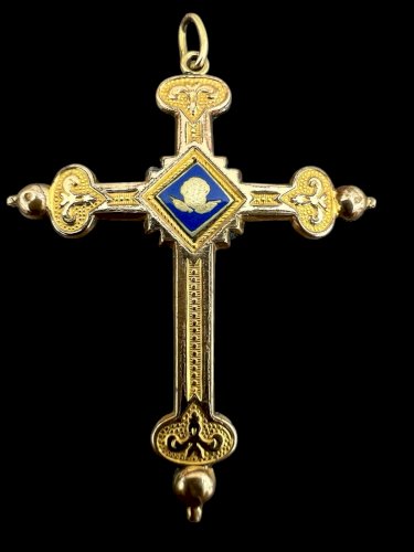 Pendentif croix Jeanette XIXe siècle bijoux normand régional  Émail Plaqué Or