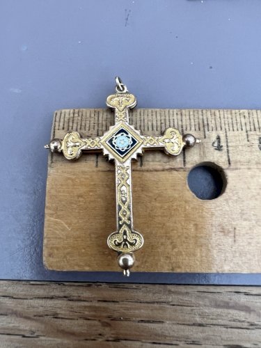 Pendentif croix Jeanette XIXe siècle bijoux normand régional  Émail Plaqué Or