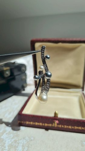 Pendentif  en argent strass et perles