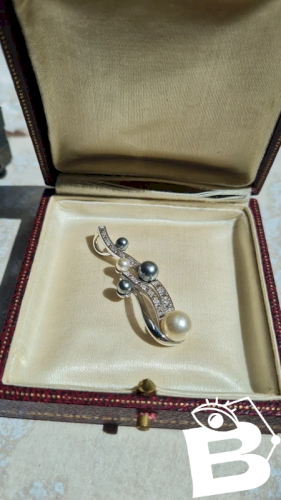 Pendentif  en argent strass et perles