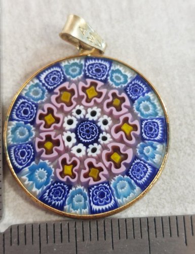 Pendentif, en verre Murano Millefiori, Antica Murrina Veneziana, AMV, en argent