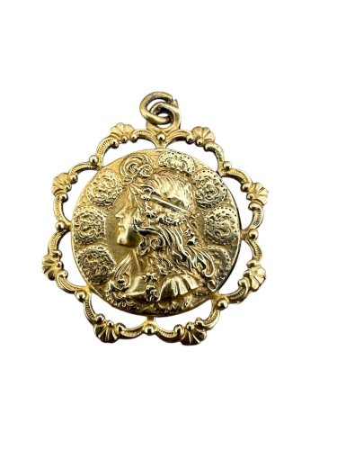 Pendentif époque Art nouveau (1890/1910recto-verso portrait femme vintage ancien