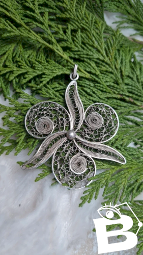 Pendentif fleur en argent oversize filigrane