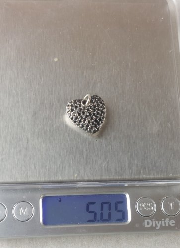 Pendentif forme coeur, décor strass, en argent massif ^