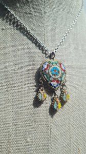 Millefiori Pendant - Italy - Murano - vintage in Brass mosaic setting